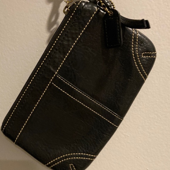 Coach Black Wristlet with Gold Stitching - Picture 4 of 5